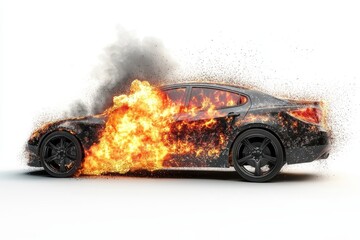 3D Car exploding isolated on white Background