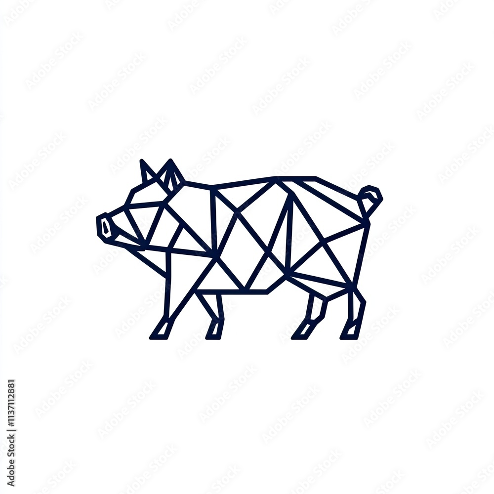 Poster geometric line art representation of a pig in minimalist design style for modern illustrations and c