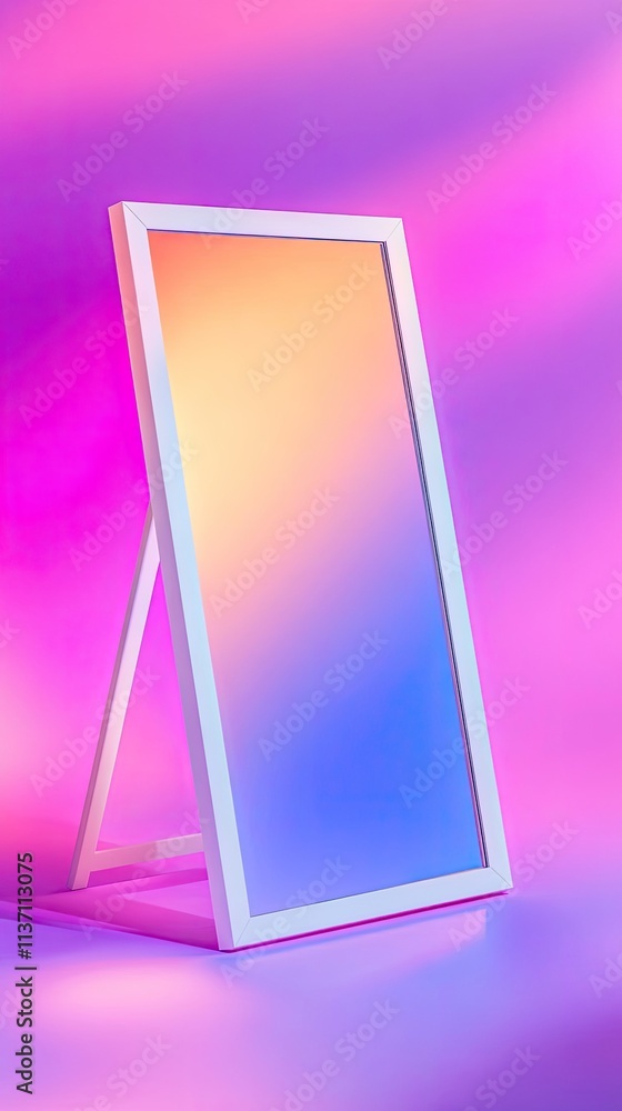 Aufkleber elegant standing mirror with colorful gradient reflection on vibrant pink and purple background crea
