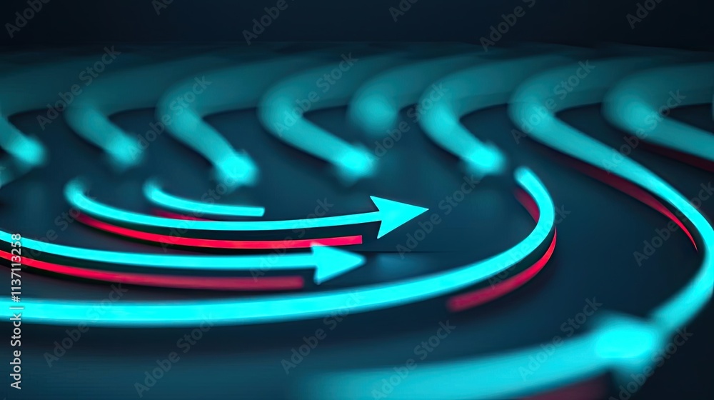 Poster weather forecast concept. abstract digital background with glowing lines and arrows in blue and red 