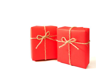 Red Christmas gift boxes isolated on white background
