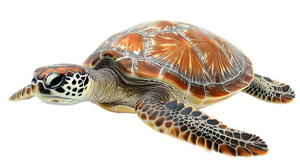 Green sea turtle, isolated on a white background ideal for ocean and wildlife themes.
