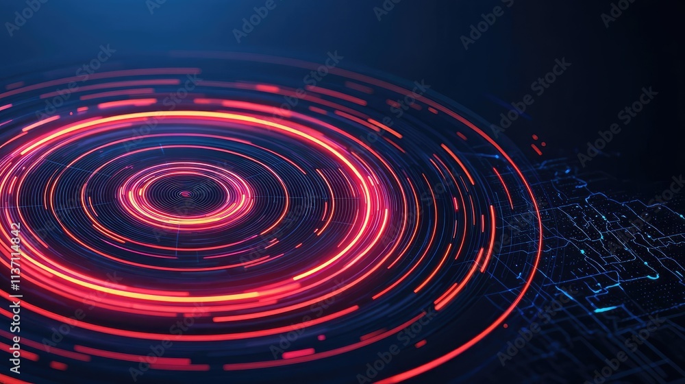 Poster weather forecast concept. abstract digital background with circular light patterns in vibrant red hu