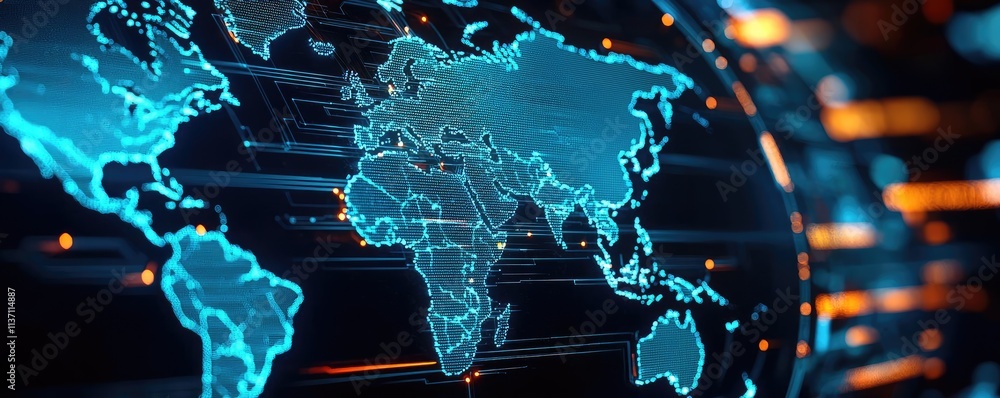 Poster weather forecast concept. futuristic digital map showcasing global connections and data flow over co