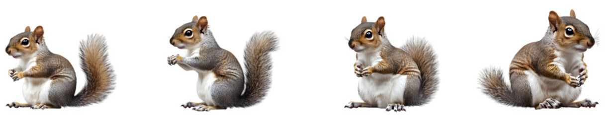 Obraz premium Grey squirrel collection, featuring sitting and portrait poses, isolated on a transparent background