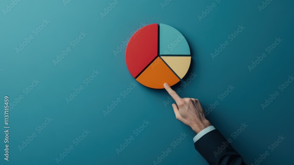 Aufkleber Business Professional Analyzing Data with Colorful Pie Chart on Modern Blue Background Showcasing Growth and Strategic Insights in a Corporate Setting