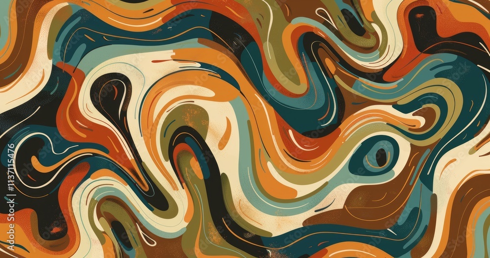 Poster abstract swirling pattern in earthy tones, creating a dynamic and fluid visual effect.