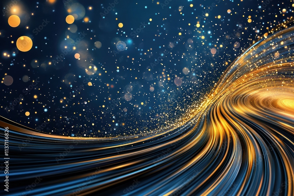 Aufkleber abstract swirling motion with golden light particles and blue waves in a cosmic space background, cr
