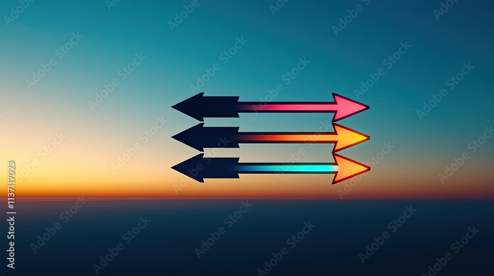 Poster weather forecast concept. abstract arrows against a colorful sky, symbolizing direction and progress