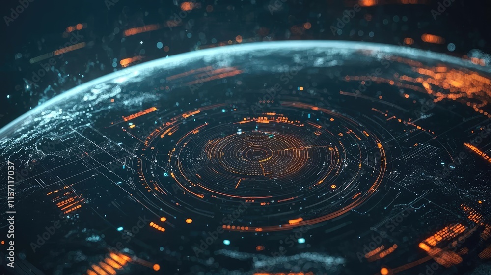 Poster weather forecast concept. a futuristic digital globe with intricate circuitry and glowing elements.