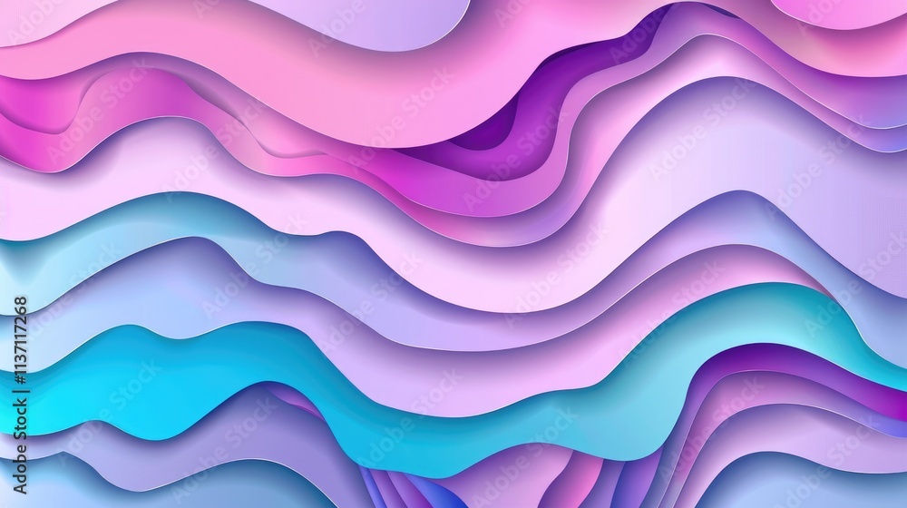 Poster abstract wavy layers in soft pastel colors create a modern graphic design background.