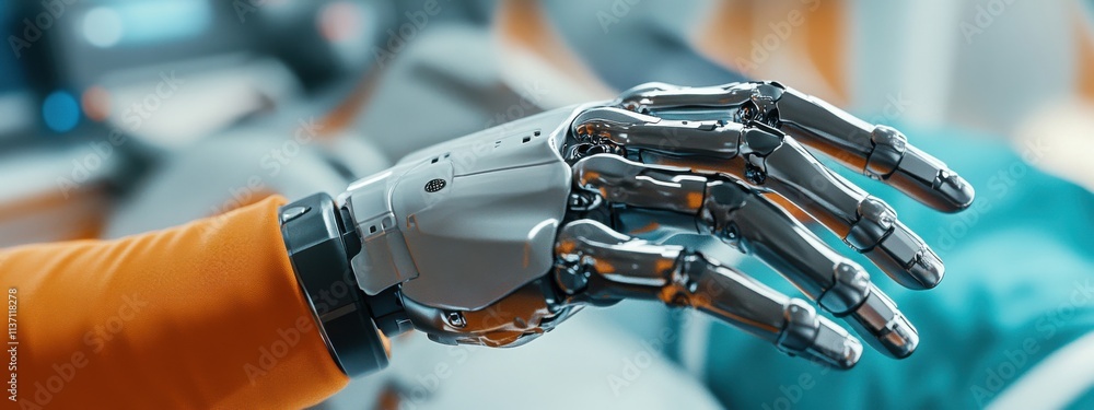 Poster futuristic prosthetic hand with advanced mechanics and sleek design showcasing the intersection of t