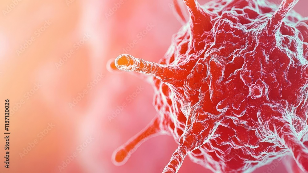 Poster cancer cells concept. close-up view of a virus cell highlighting intricate structures and details.