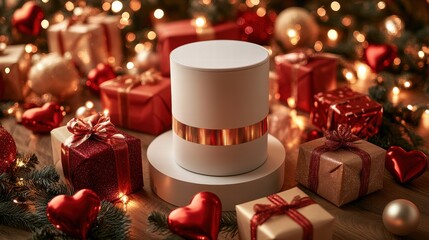 Elegant White Gift Box Mockup with Christmas Decorations