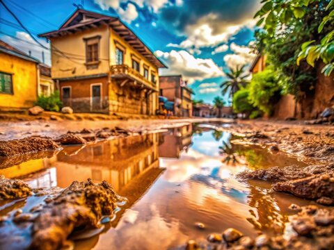 Rich brown clay, wet and sticky, sucks the liquid, a messy, textured nature and architectural photography backdrop.