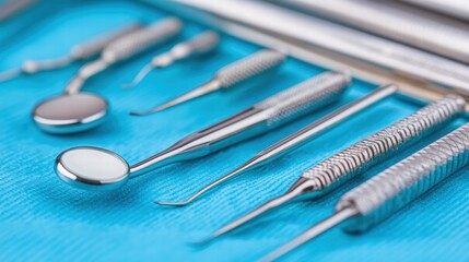 Close-up of Dental Instruments on Blue Tray