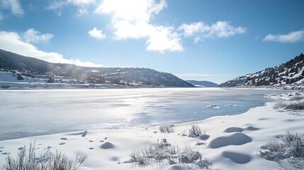 Winter Wonderland Frozen Lake Mountain Scenery