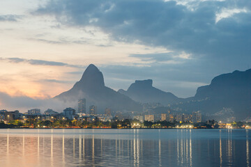 Sunset view at Rodrigo de Freitas Lagoon in Rio de Janeiro.