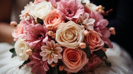 A bouquet of flowers with pink and white flowers