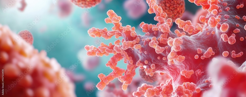 Aufkleber cancer cells concept. close-up view of virus particles highlighting intricate structures and details
