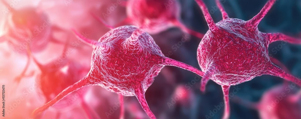 Poster cancer cells concept. detailed view of neurons showcasing intricate cellular structures and connecti