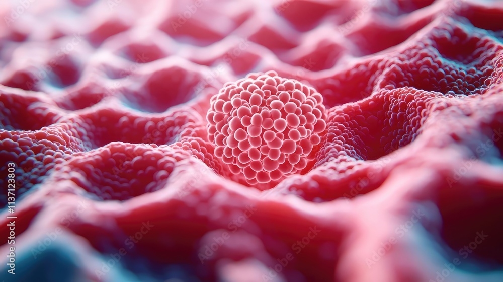Poster cancer cells concept. close-up view of a cell structure with intricate details and vibrant colors.