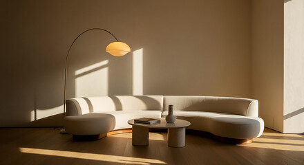 Modern Curved Sofa Minimalist Living Room Sunlight Interior Design