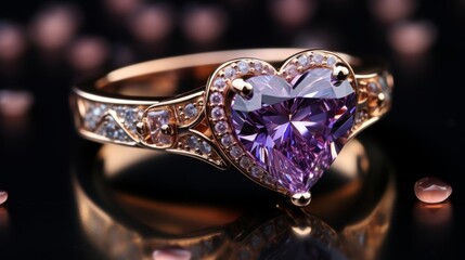 A gold and pink ring with a heart shape