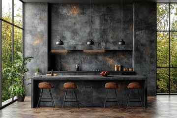 Modern Empty Kitchen Interior with Stylish Design