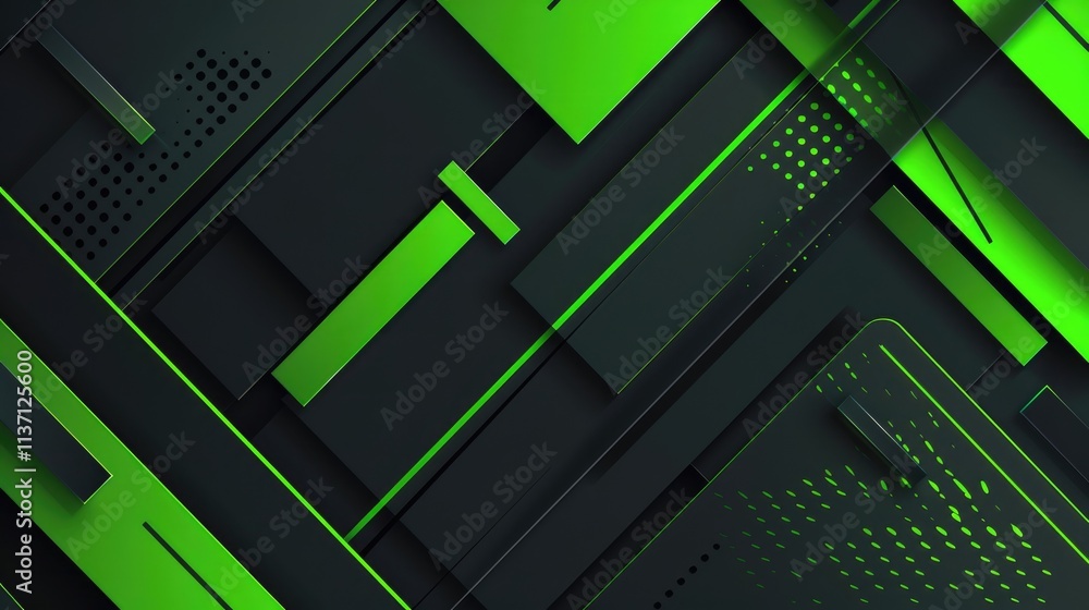 Poster a modern abstract design featuring layered green and black geometric shapes.