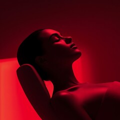 Minimalist Composition of a Reclining Woman in Soft Red Light