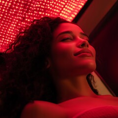 Striking Portrait of a Woman Relaxing Under a Red Light