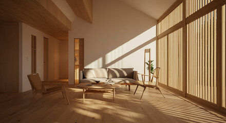 Minimalist Modern Living Room Sunlight Wooden Design Home Interior