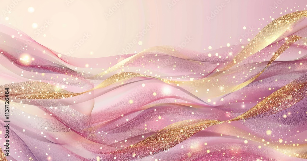 Poster a soft, flowing abstract design with pink tones and sparkling elements.