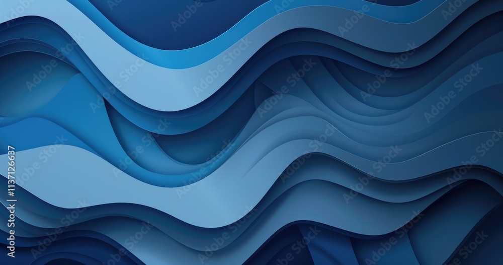 Poster abstract layered waves in varying shades of blue, creating a smooth, flowing texture.