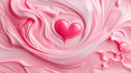 Glossy red hearts splashing in swirling pink liquid, symbolizing love and romance in a vibrant Valentine's Day theme.