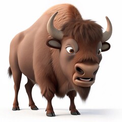 bison 3d cartoon isolated on a white background 