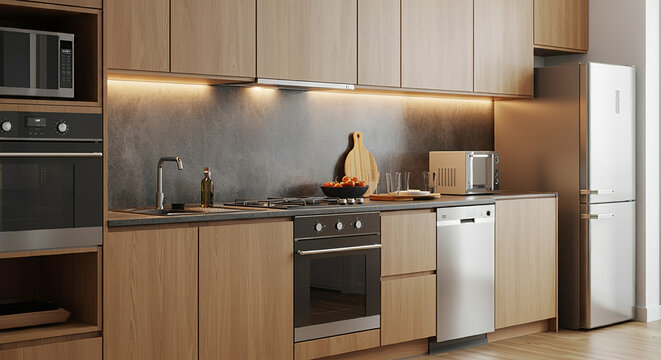 Modern Kitchen Design Oak Cabinets Stainless Steel Appliances