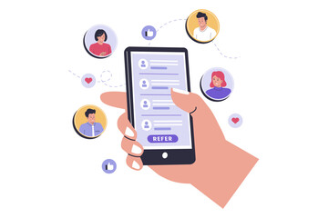 Refer a friend program illustration concept. Illustrations for websites, landing pages, mobile apps, posters and banners. Trendy flat vector illustrations
