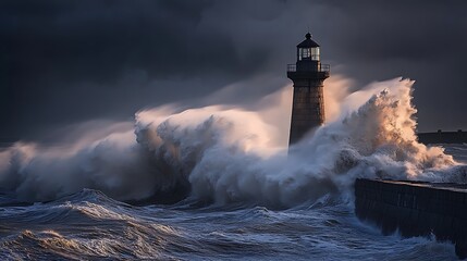 Fototapeta premium Lighthouse Stands Strong Against Powerful Ocean Waves