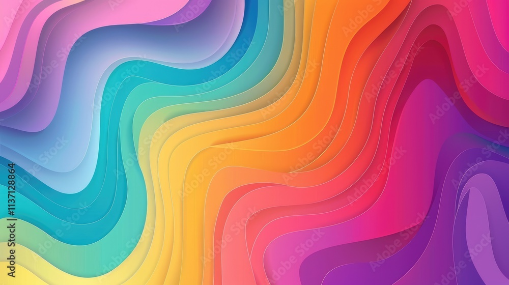 Poster a vibrant, abstract wave pattern showcasing a spectrum of colors in fluid, flowing forms.
