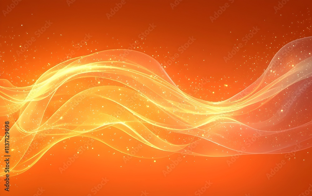 Poster a vibrant abstract background featuring flowing golden waves on a warm orange backdrop, creating a s