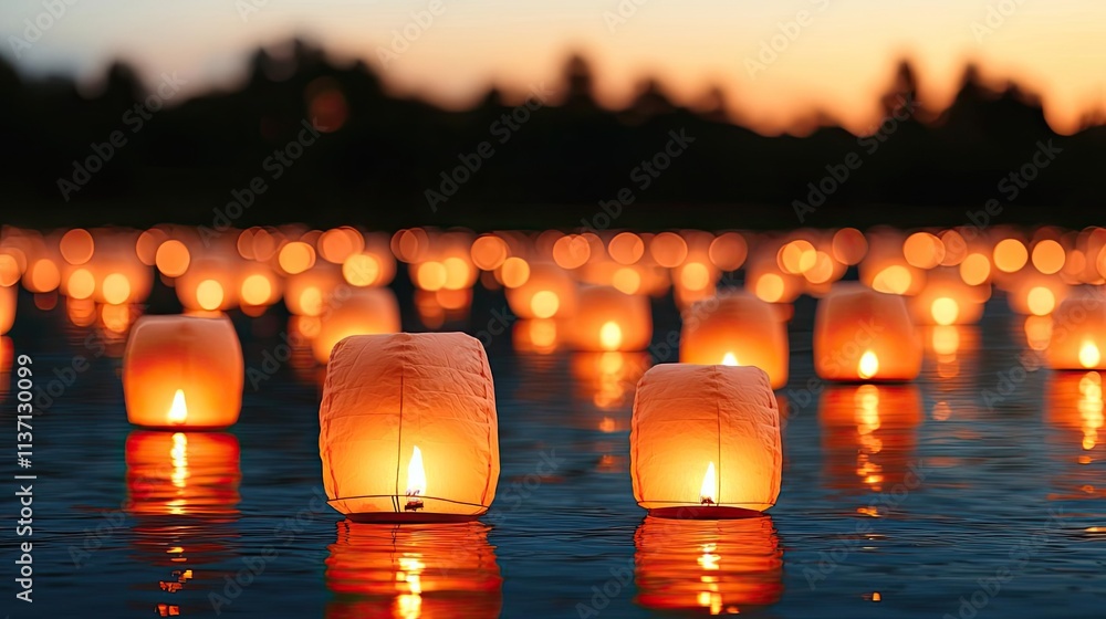 Poster chinese lanterns idea. illuminate the night with floating lanterns, creating a serene and magical at