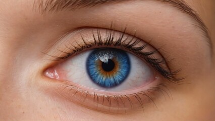 Obraz premium Stunning Closeup of a Captivating Blue Eye, Exquisite Detail, Iris, Pupil, Eyelashes, and Skin Texture Visible