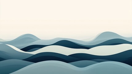 Abstract Blue Mountain Wave Landscape Illustration