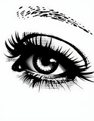 Abstract halftone eye collage element. Trendy grunge design element, angled photoshot, with white tones