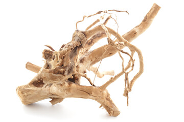 Various pieces of dried driftwood isolated on white background