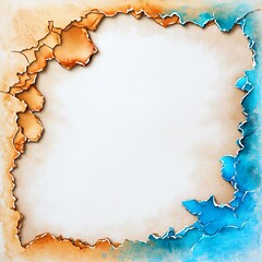 Watercolor Collection Featuring a Unique Paper Texture with Torn Edges and Vibrant Colors of Orange and Blue for Artistic Backgrounds and Design Projects