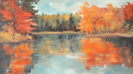 Obraz premium Autumnal Reflections in a Calm Forest Lake