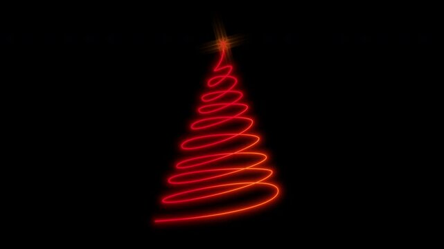 Animated red Christmas tree with glow effect. Isolated on a black background. Alpha channel.